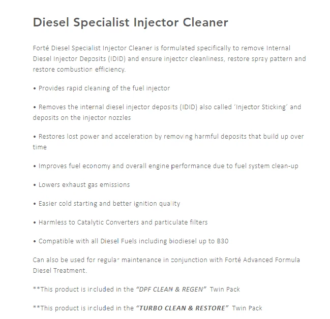 Forte Diesel Specialist Vehicle Injector Cleaner Car Fuel 400ml Lower Emissions - Image 3 of 4