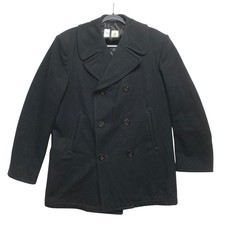 US Navy Style Pea Coat Mens 42R Black Double Breasted Wool Anchor Button