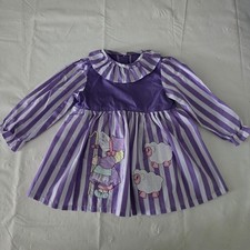 Vintage HAPPY KIDS Girls 3T Prairie Dress Shepherdess Applique Purple Stripe