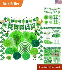 28 PCS St Patricks Day Decorations, Green St Patricks Day Paper Fan Set, Sham...