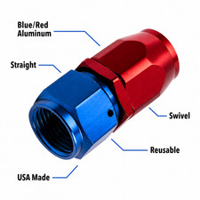 -16 AN Straight Hose End Fitting Blue/Red Aluminum Swivel Reusable USA Made