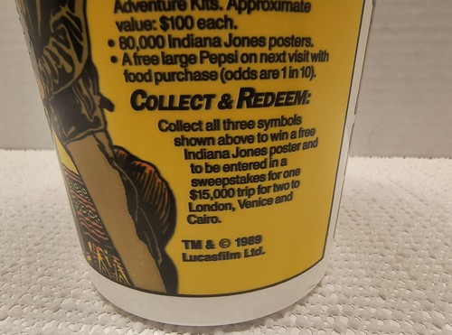 Indiana Jones And The Last Crusade Plastic Promotional Cup 1989 Lucasfilms LTD - Afbeelding 3 van 7