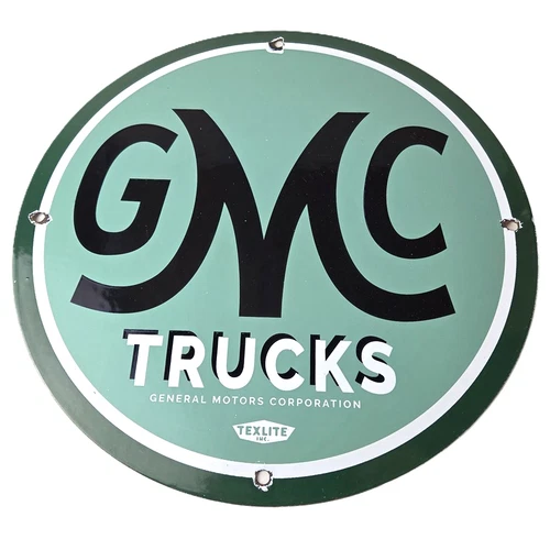 Vintage General Motors Sign - GMC Automobiles Trucks Gas Oil Pump Porcelain Sign