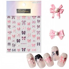 Pink Embossed Bow Knot Nail Art Stickers 5D Self-Adhesive Cute Bow Nail Art