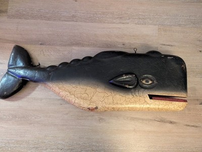 RARE Large Antique Handmade Whale Whaling Fish Tin Hanging Trade Sign Sculpture