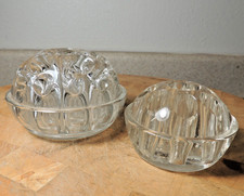 2 Domed Glass Flower Frogs 9 and 19 Holes Floral Arrangement Ikebana Vintage