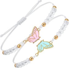 2 Pcs Friendship Bracelet Kids, Matching Butterfly Bff Bracelets Adjustable UK
