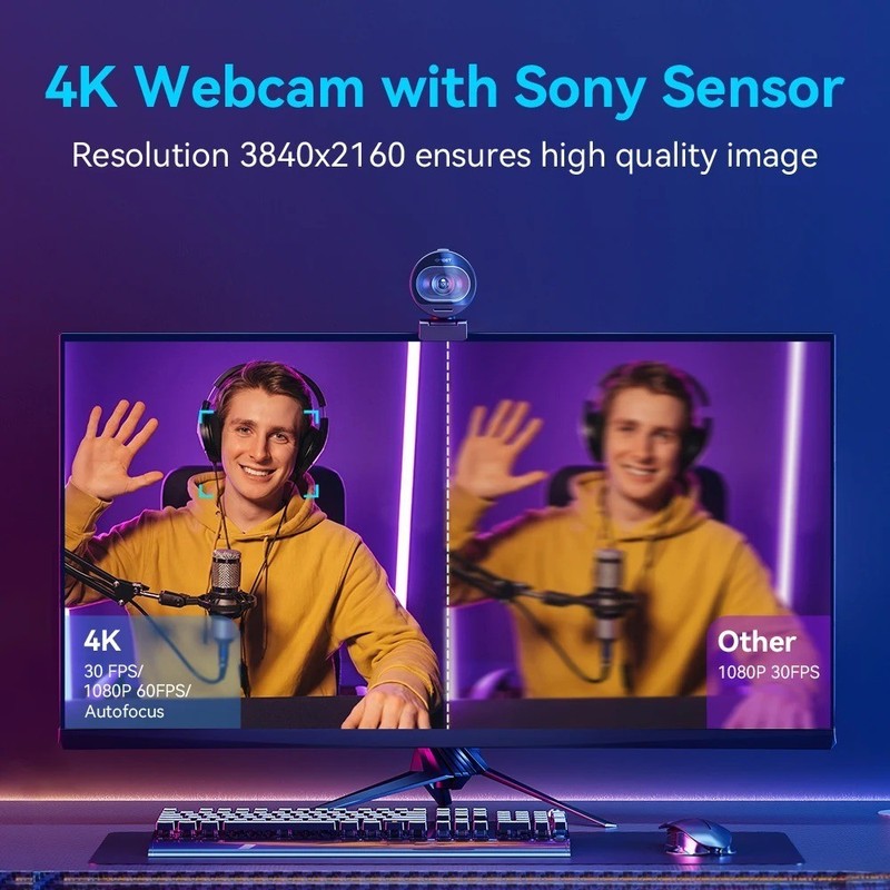 4K Webcam USB 1080P 60FPS Streaming Camera Auto Focus Mic YouTube TikTok
