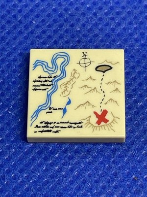 Lego Tile 2x2 Treasure Map Dark Mountains Handwriting Red X Pattern 3068pb0148