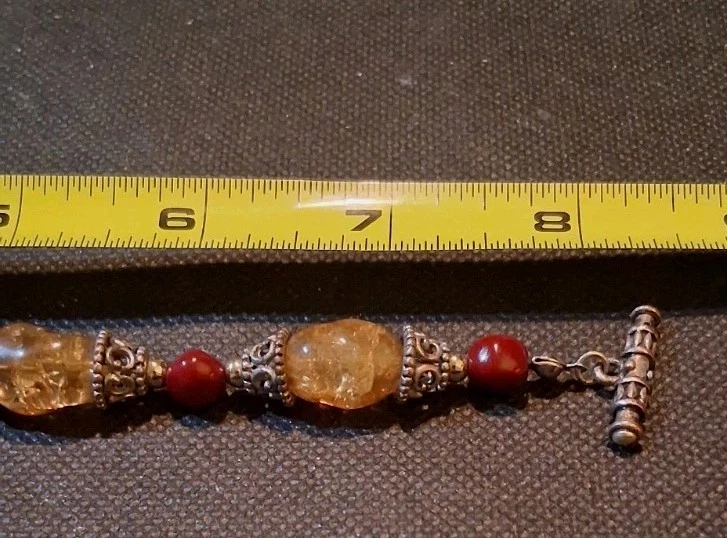 Silvertone falso âmbar com contas de cornalina fecho alternador 8,5" bit od desgaste no fecho - Imagem 3 de 3