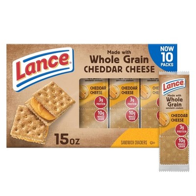 Lance Sandwich Snack Cookies Crackers, Whole Grain Cheddar Cheese, 10 Packs