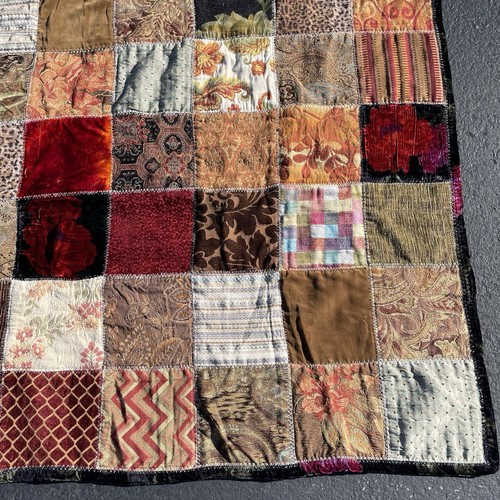 Antique Victorian Patchwork Crazy Quilt 75” x 75” Velvet Tapestry Velvet AMAZING - Picture 5 of 7