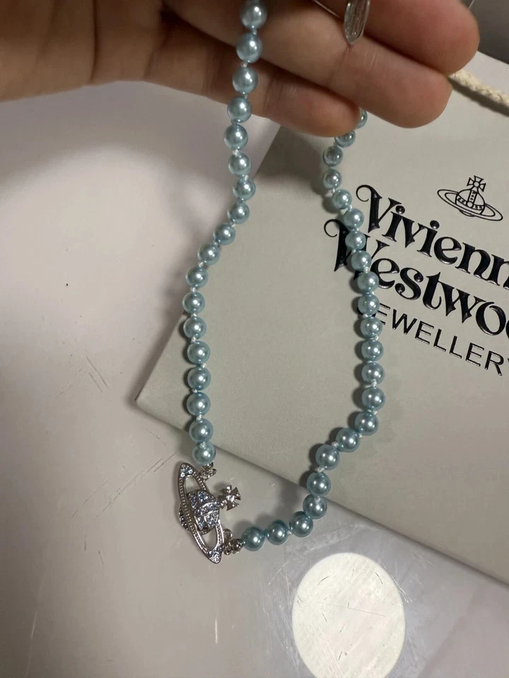 Vivienne Westwood Blue Pearl Saturn Necklace Blue pearl necklace - Image 4 of 4