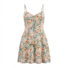 Forever 21 Peach Tropical Floral Mini Dress Size M Vacation Beach Resortwear