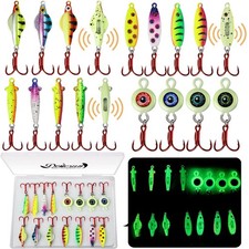 15PCS Rattling Glow Ice Fishing Spoons Kit for Bass, Crappie, Panfish, Perch,...