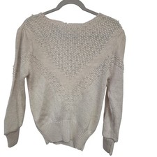 Vintage 80s Angora Blend Pearl Beaded Sweater Ivory Cottagecore Hong Kong S