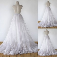 Detachable Skirt Wedding Dress Three Layer Tulle White Glitter Bridal Gown Train