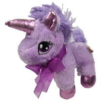 Dan Dee Purple Metallic Unicorn with Bow 8" Plush Stuffed Animal Toy