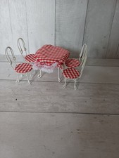 Dolls House 1/12 Scale Metal Cafe Table and Chairs Tablecloth Tea Rooms