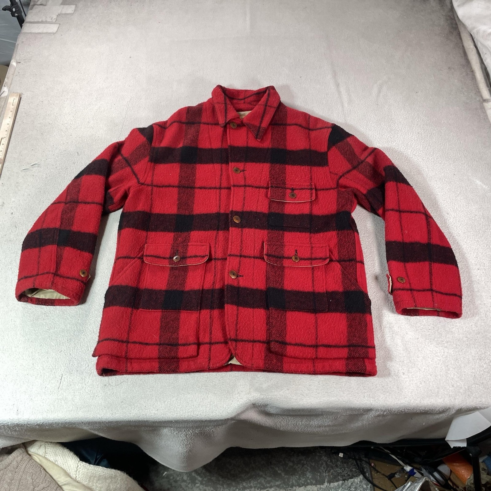 Vintage Polo Ralph Lauren Sportsman Jacket Mens Large Red Plaid Wool Mackinaw
