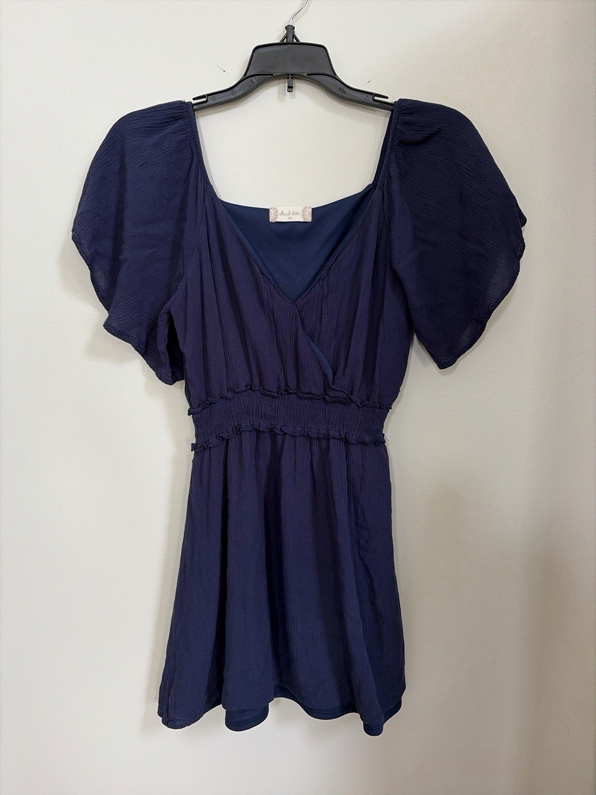 Altar'd State Navy Blue Flutter Sleeve V-Neck Fit & Flare Mini Dress Size XS