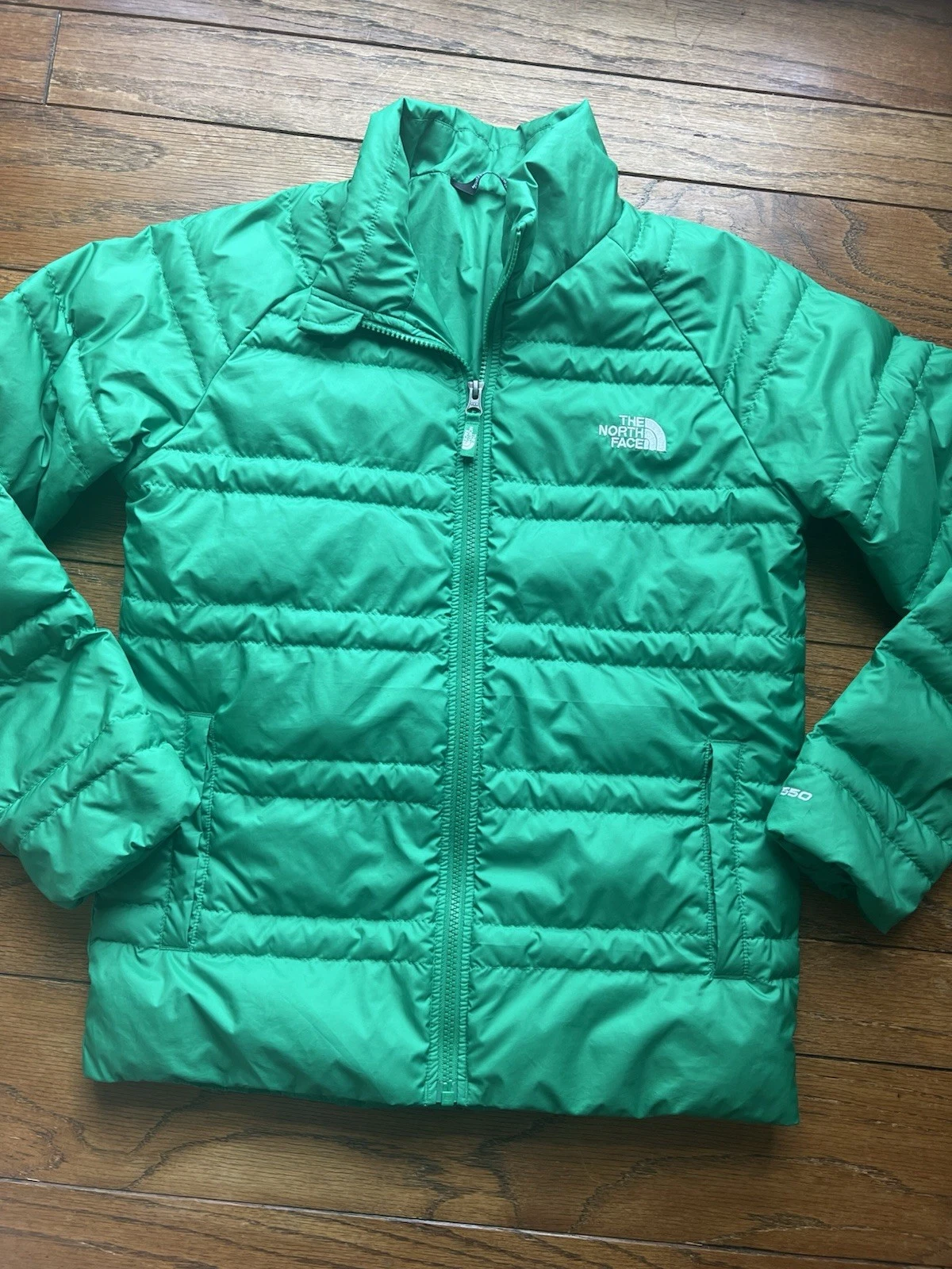 The North Face Boys L Large Down 550 Jacket Green EUC