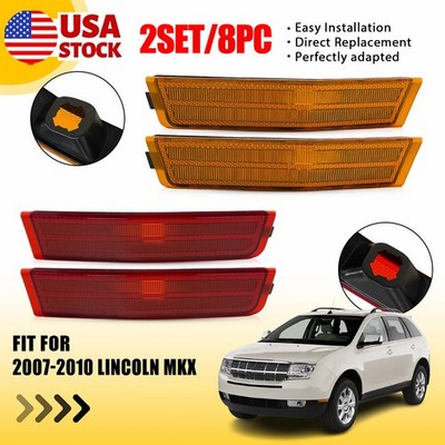 8x For Lincoln MKX 07-10 Red+Amber Lens F&R R&L Bumper Side Marker Light Covers
