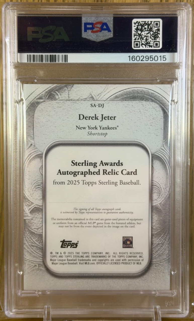 DEREK JETER 2025 Topps Sterling - Sterling Awards Autograph Relic /25 PSA 8 view 2