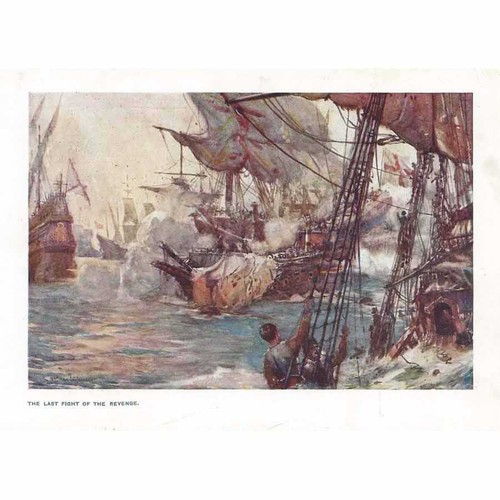 ROYAL NAVY The Last Fight of the Revenge - Antique Print 1913
