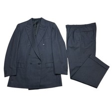 Brioni Italy Double Breasted Wool 2 pc Suit 44L Blue Pinstripe Double Vent VTG