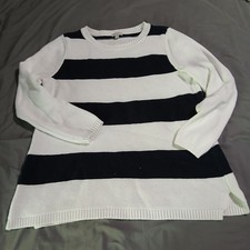 Talbots Large petite 3/4 Sleeve NAVY/WHITE 100 Cotton Tunic Sweater NAUTICAL