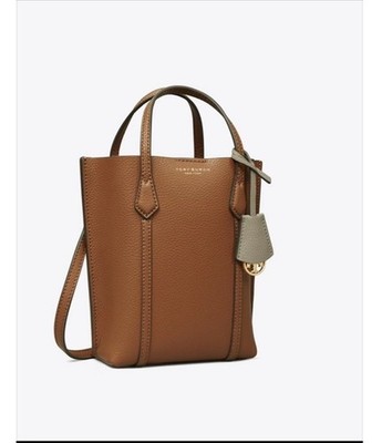 Tory Burch Mini Perry Top Handles Leather Tote Crossbody in Light Umber