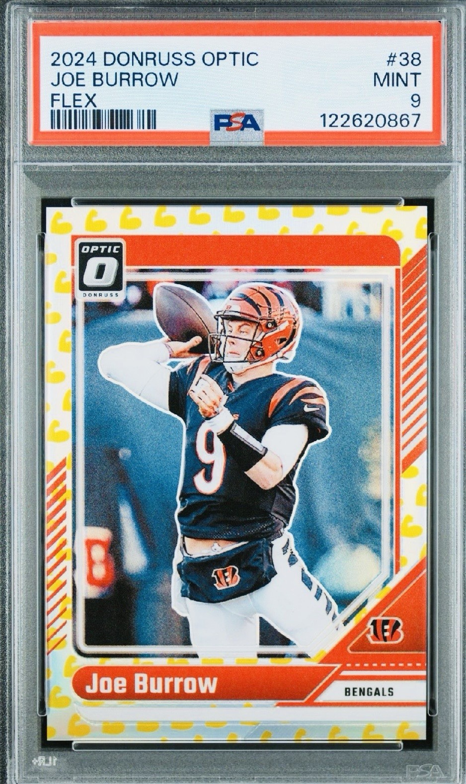 2024 Joe Burrow Donruss Optic Flex Prizm No. 38  29/149  PSA 9