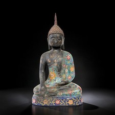 Erdber&uuml;hrung: Buddha Figur Bronze Siddharta Gautama Cloisonne Skulptur 40cm gro&szlig;