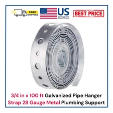 3/4 in x 100 ft Galvanized Pipe Hanger Strap 28 Gauge Metal Plumbing Support