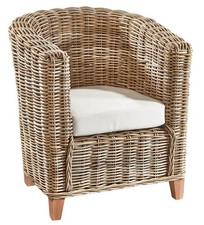 Rattansessel RUSTO Flechtsessel Esszimmersessel Natur-Korbsessel mit Kissen