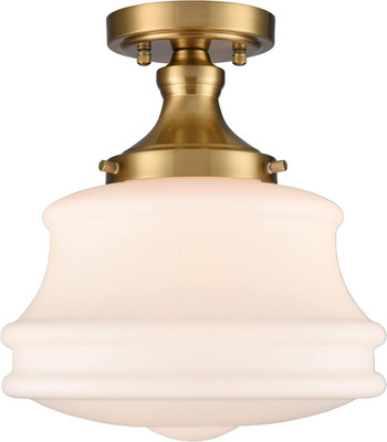 Gold Semi Flush Mount Ceiling Light with Opal Milk Glass, 11'' W X 12.4'' H