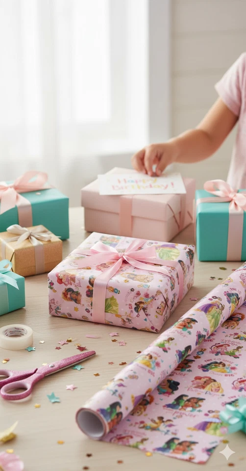 2 x Disney Princess 2M Kids Gift Wrapping Paper Roll Birthday Christmas Present - Image 3 of 4