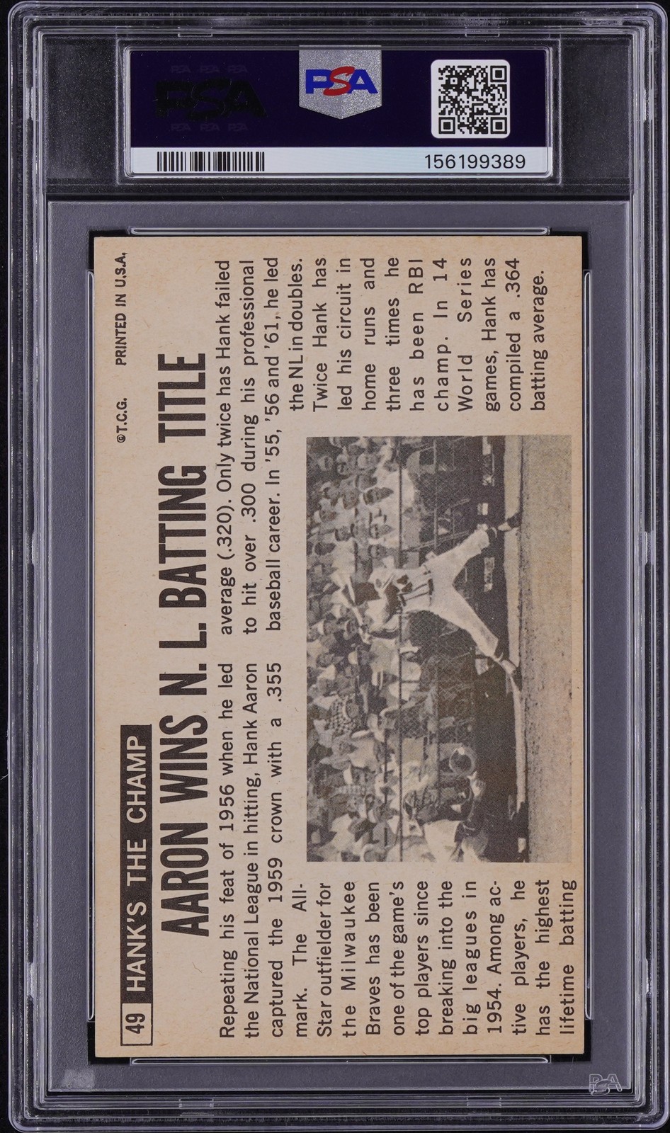 1964 TOPPS GIANTS #49 HANK AARON PSA 6 view 2