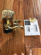Schlage Camelot Bright Brass Keypad Door Lock With Accent Handle