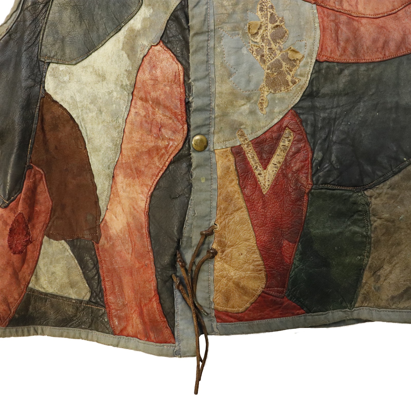 Vintage 60s Patchwork Leather Hippie Vest Custom Folk Art Piece RARE image 3