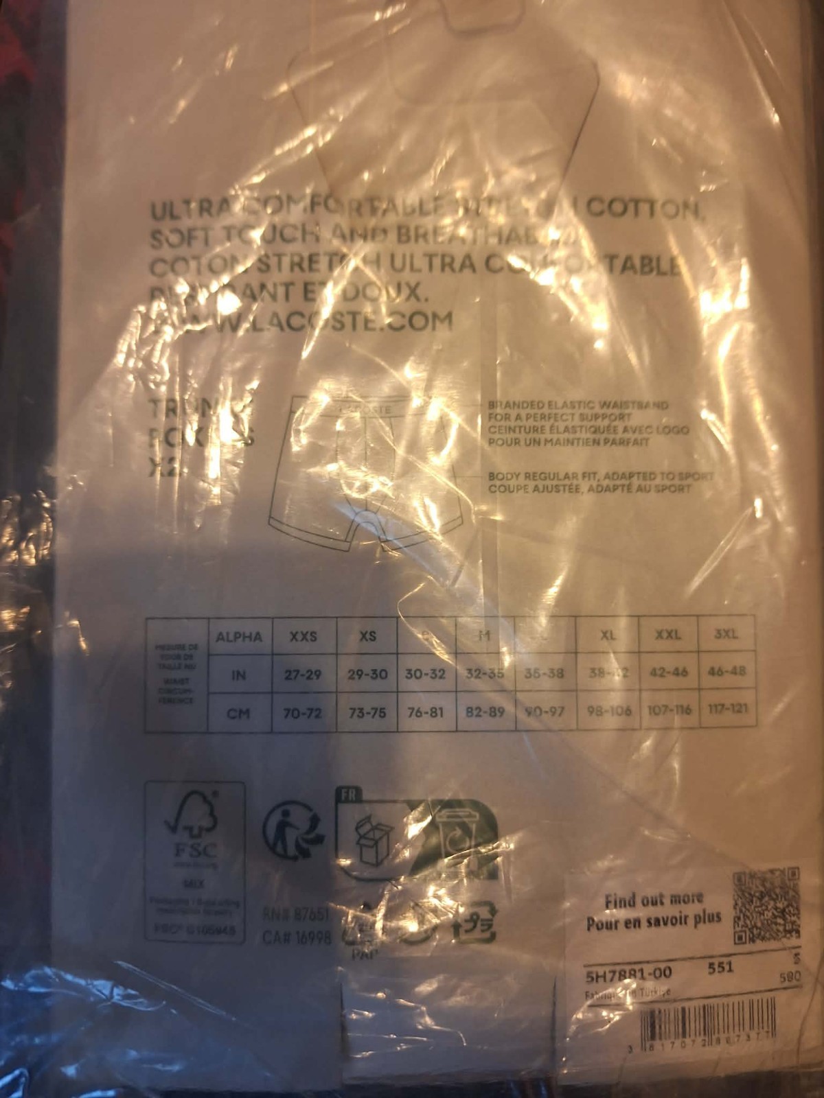 Lacoste Mens 2 Pack Boxer Trunks  Navy Blue RED UNDERWEAR LOGO SIZE 3 SMALL thumbnail 5