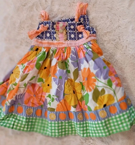 matilda jane Platinum Girls 4 Citrus Floral Garden Knot Sun Dress - Picture 1 of 6