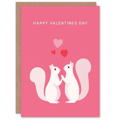 Süßes Eichhörnchen Paar mit Liebe Herz Luftballons Valentinstag Karte