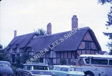 Historic Thatched Roof Tudor House Vintage Cars Tour Bus 1962 Vintage Film Slide