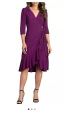 Kiyonna NEW Whimsy Tie Wrap Dress size M 3/4 Sleeve Magenta Burgundy Made In USA