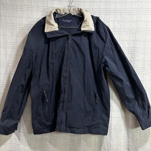 Roundtree & Yorke Mens Size L Navy Blue Hooded Full Zip Jacket image 2
