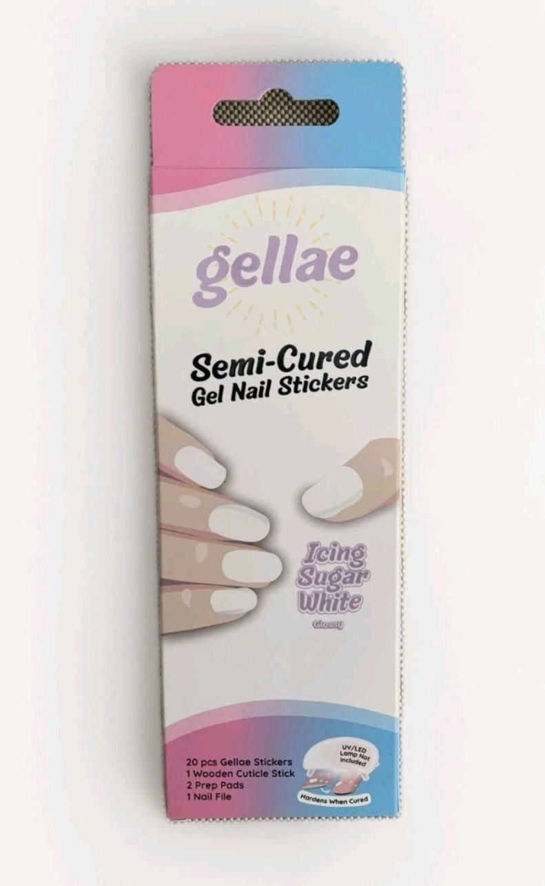 Gellae Semi Cured Gel Nail Stickers ICING SUGAR WHITE GLOSSY - 20 Gel Stickers