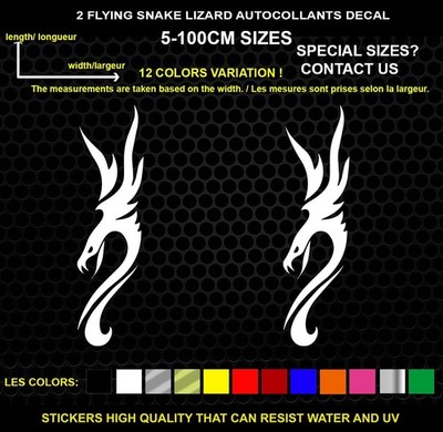 2 Flying Snake Lizard Decorative Stickers - Vehicles & Accessories, 2 Piece Set