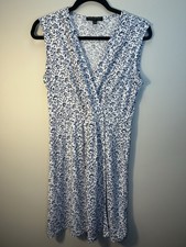 Banana Republic Floral Knit A-Line Dress Blue White Sleeveless V-Neck Stretch S